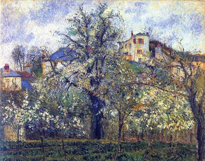 El huerto con árboles en flor, primavera, Pontoise – Camille Pissarro Camille Pissarro 85x75