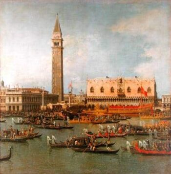 Vista del Palacio de San Marcos, Venecia, con los preparativos de la boda del Dogo – Giovanni Antonio Canal Giovanni Antonio Canal