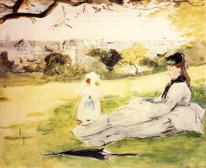 Mujer y niño sentados en un prado – Berthe Morisot Berthe Morisot